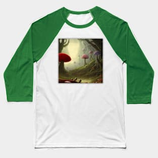 Watercolor Mushroom Planet Baseball T-Shirt